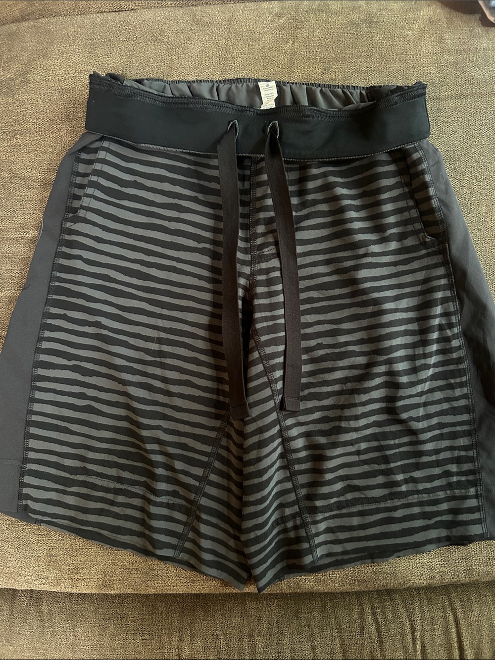 lululemon athletica Black & Gray Striped Athletic Shorts